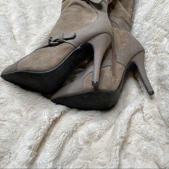 American Exchange Mid Calf Stiletto Boots Grey Buckles - Picture 10 of 13